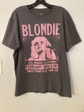 Blondie 1977 Los Angeles Concert Graphic Tee Gray With Pink Print Mens Large 100